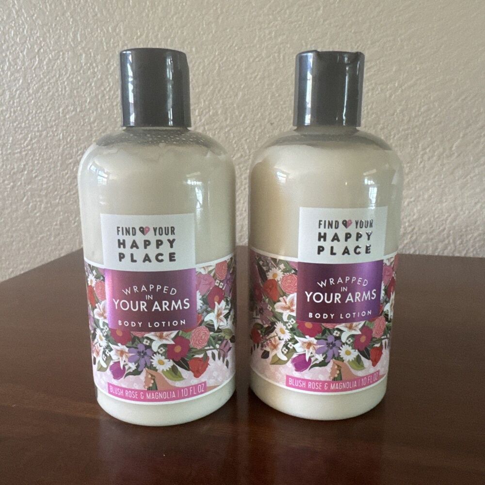 2 Pack Of 10oz Find Your Happy Place Wrapped in Arms Body Lotion Rose & Magnolia
